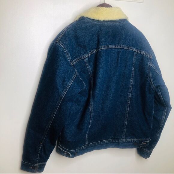 Levi’s Sherpa Trucker Jean Jacket Lined Fuzzy M Medium‎ Navy Blue - Picture 7 of 7